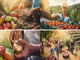 Ilustración del proceso de recolección de cacao en la Sierra Nevada de Santa Marta