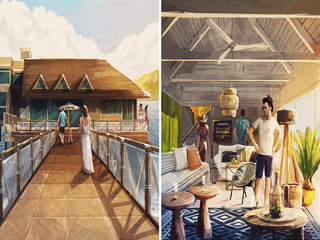 Ilustración del interior de una estructura de arquitectura sostenible